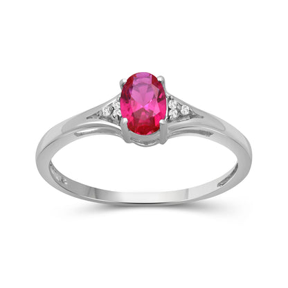 Birthstone Ring with Diamond Accent in Sterling Silver