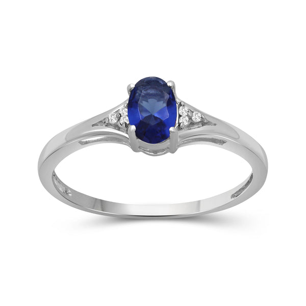 Assorted Gemstone Ring  Birthstone Jewelry – Sterling Silver Ring Jewelry with White Diamond Accent – Gemstone Rings with Hypoallergenic Silver Band