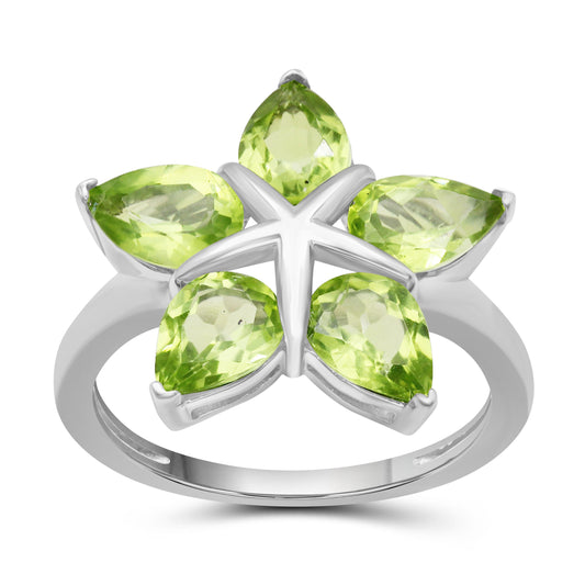 3 3/4 ct. T.G.W. Peridot Flower Ring in Sterling Silver