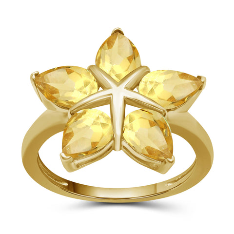 3.00 Carat T.G.W. Citrine Gemstone 14K Gold Over Silver Flower Ring