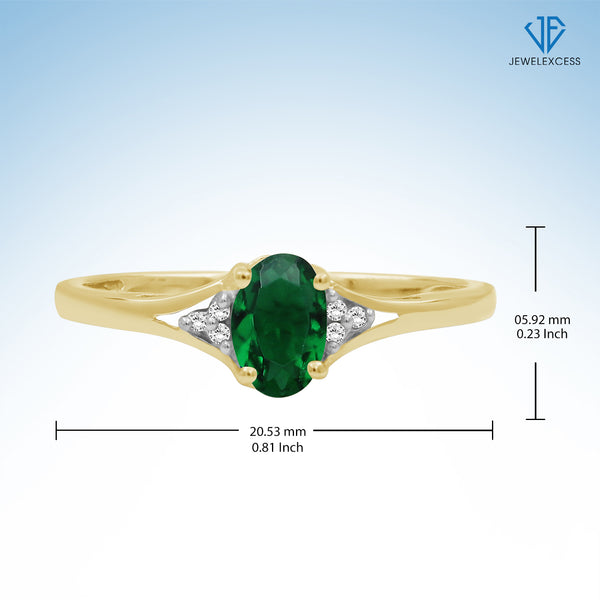 Created Emerald Ring May Birthstone Jewelry – 0.30 Carat Created Emerald 14K Gold Over Silver Ring with White Diamond Accent – Gemstone Rings with Hypoallergenic 14K Gold Over Silver Band