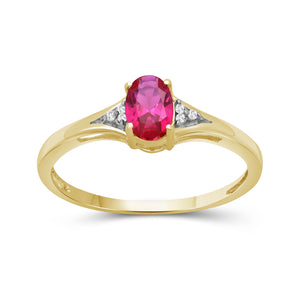 Created Ruby Ring July Birthstone Jewelry – 0.45 Carat Created Ruby 14K Gold Over Silver Ring with White Diamond Accent – Gemstone Rings with Hypoallergenic 14K Gold Over Silver Band