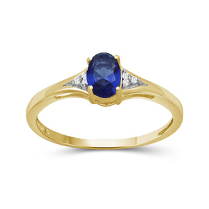 Created Sapphire Ring September Birthstone Jewelry – 0.35 Carat Created Sapphire 14K Gold Over Silver Ring with White Diamond Accent – Gemstone Rings with 14K Gold Over Silver Band