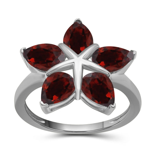 3 3/4 ct. T.G.W. Garnet Flower Ring in Sterling Silver